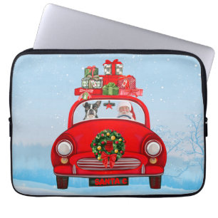 Boston Terrier Dog in Auto mit dem Weihnachtsmann Laptopschutzhülle