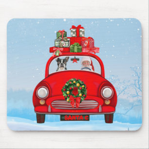 Boston Terrier Dog in Auto mit dem Weihnachtsmann Mousepad