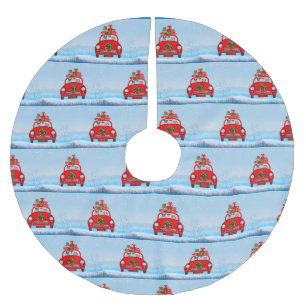 Boston Terrier Dog in Auto mit dem Weihnachtsmann Polyester Weihnachtsbaumdecke