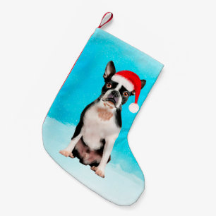 Boston Terrier Dog in der Schnee Weihnachtsweihnac Kleiner Weihnachtsstrumpf