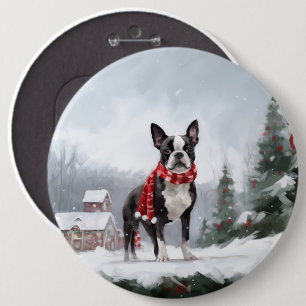 Boston Terrier Dog in Schneeweihen Button