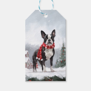 Boston Terrier Dog in Schneeweihen Geschenkanhänger
