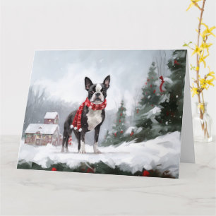Boston Terrier Dog in Schneeweihen Karte