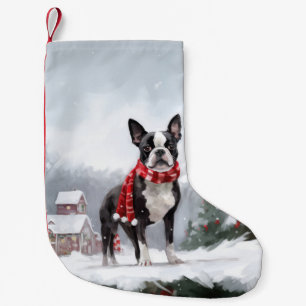 Boston Terrier Dog in Schneeweihen Kleiner Weihnachtsstrumpf