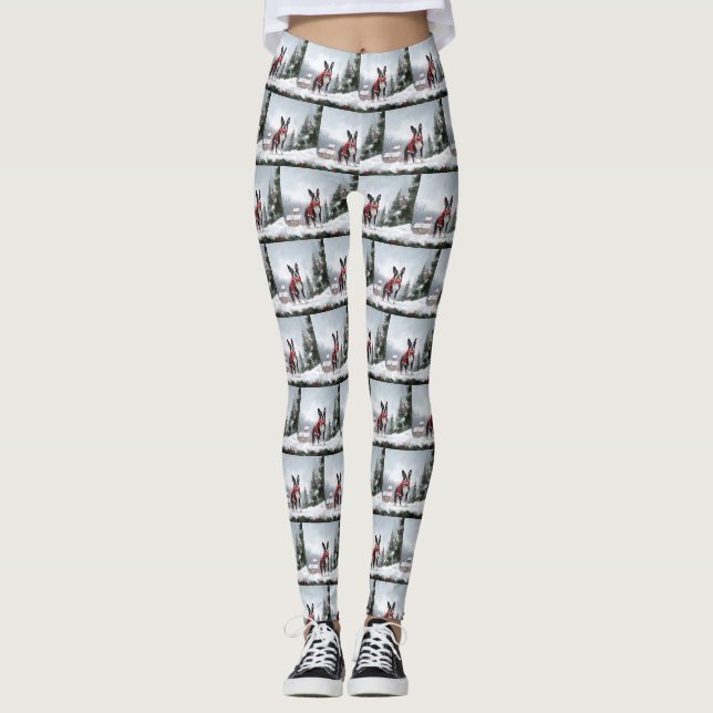Boston Terrier Dog in Schneeweihen Leggings (Vorderseite)