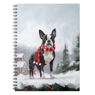 Boston Terrier Dog in Schneeweihen Notizblock