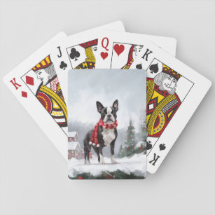 Boston Terrier Dog in Schneeweihen Spielkarten