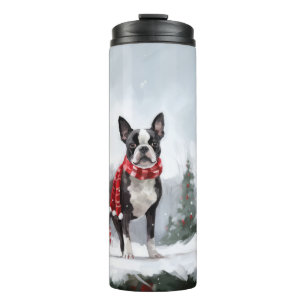 Boston Terrier Dog in Schneeweihen Thermosbecher