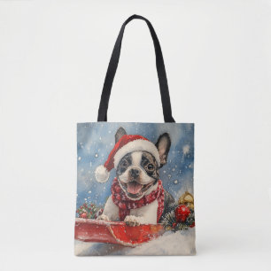 Boston Terrier Dog in Sledge Let it Snow Christmas