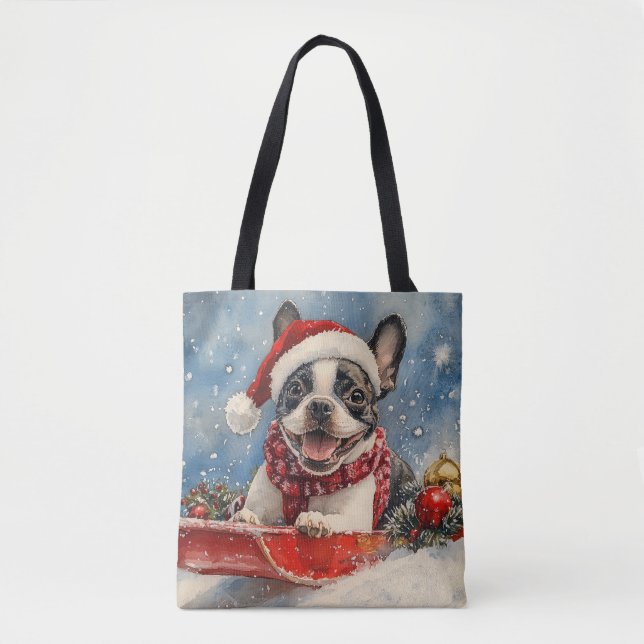 Boston Terrier Dog in Sledge Let it Snow Christmas (Vorderseite)