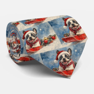 Boston Terrier Dog in Sledge Let it Snow Christmas Krawatte