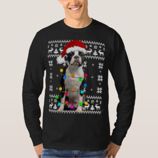 Boston Terrier Dog Lights Ugly Puppy Weihnachtsman T-Shirt