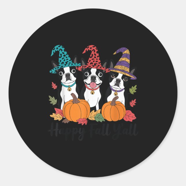 Boston Terrier Dog Lover Fall Ya'll Halloween-Kost Runder Aufkleber (Vorderseite)