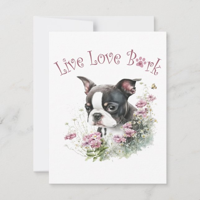 Boston Terrier Dog Mama Floral Mitteilungskarte (Vorderseite)