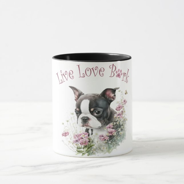 Boston Terrier Dog Mama Floral Tasse (Zentrum)