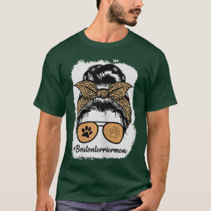 Boston Terrier Dog Mama gebleicht Messy Hair Bun L T-Shirt