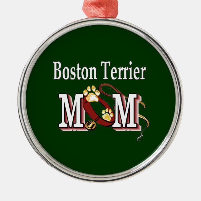 Boston Terrier Dog MAMA Silbernes Ornament (Vorne)