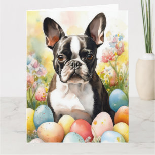 Boston Terrier Dog mit Ostereier Holiday Karte