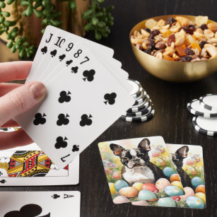 Boston Terrier Dog mit Ostereier Holiday Spielkarten