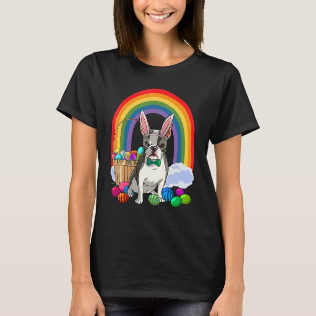 Boston Terrier Dog Mom Easter Eggs Bunny Rabbit T-Shirt (Vorderseite)