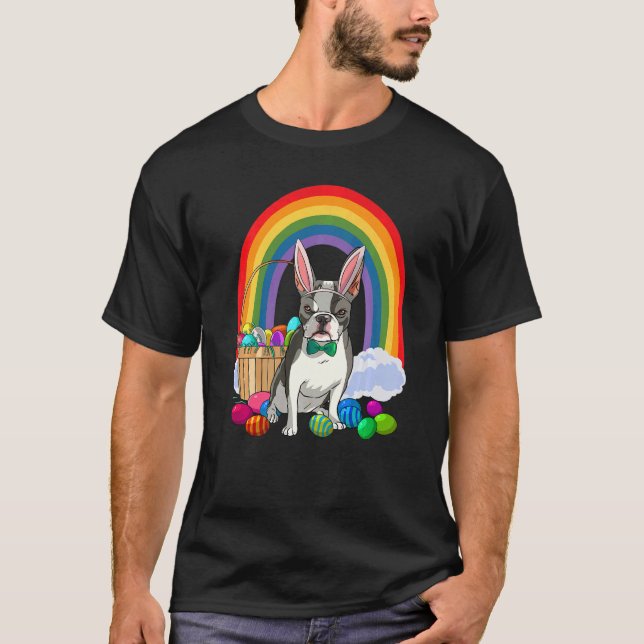 Boston Terrier Dog Mom Easter Eggs Bunny Rabbit T-Shirt (Vorderseite)