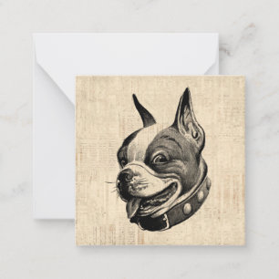 Boston Terrier Dog Niedlich Hund Antique Art Mitteilungskarte