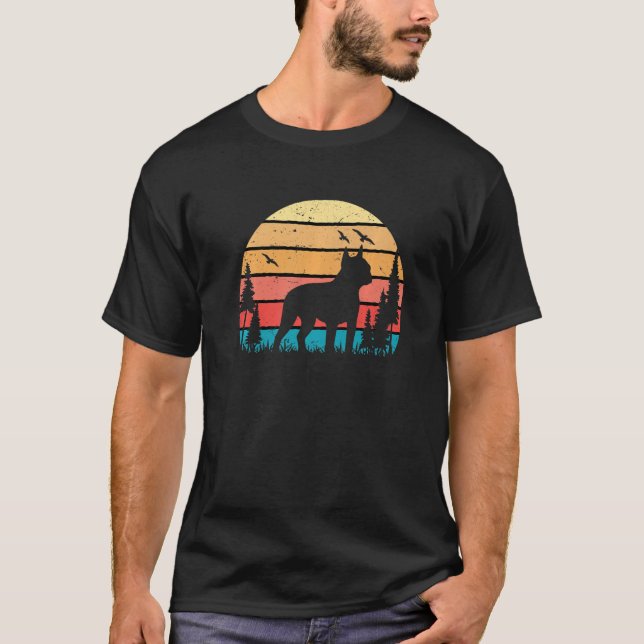 Boston Terrier Dog Niedlich Welpe Retro Sunset T-Shirt (Vorderseite)