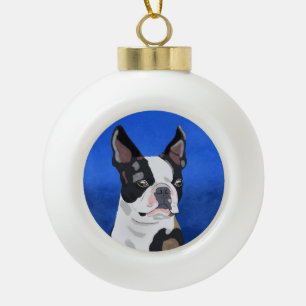 Boston Terrier Dog Oil Painting Art Portrait Keramik Kugel-Ornament
