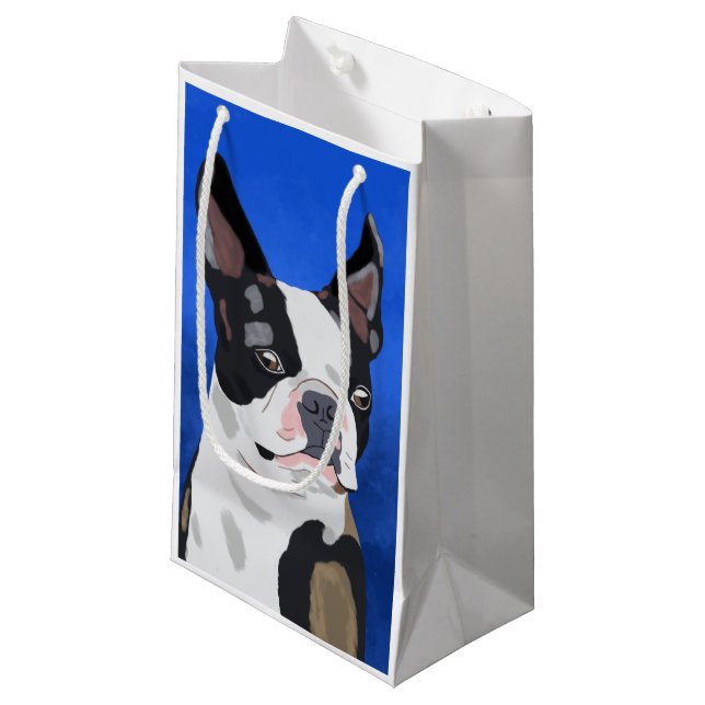 Boston Terrier Dog Oil Painting Art Portrait Kleine Geschenktüte (Vorderseite Schrägansicht)