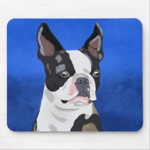 Boston Terrier Dog Oil Painting Art Portrait Mousepad