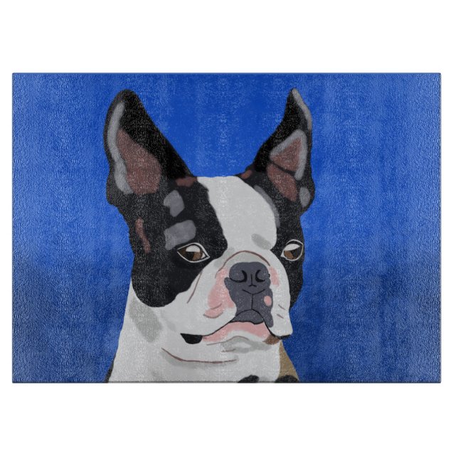 Boston Terrier Dog Oil Painting Art Portrait Schneidebrett (Vorderseite)