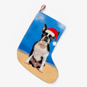 Boston Terrier Dog On Beach Weihnachtshut Kleiner Weihnachtsstrumpf