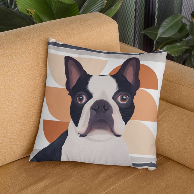 Boston Terrier Dog - Orange Geometric Kissen (Von Creator hochgeladen)