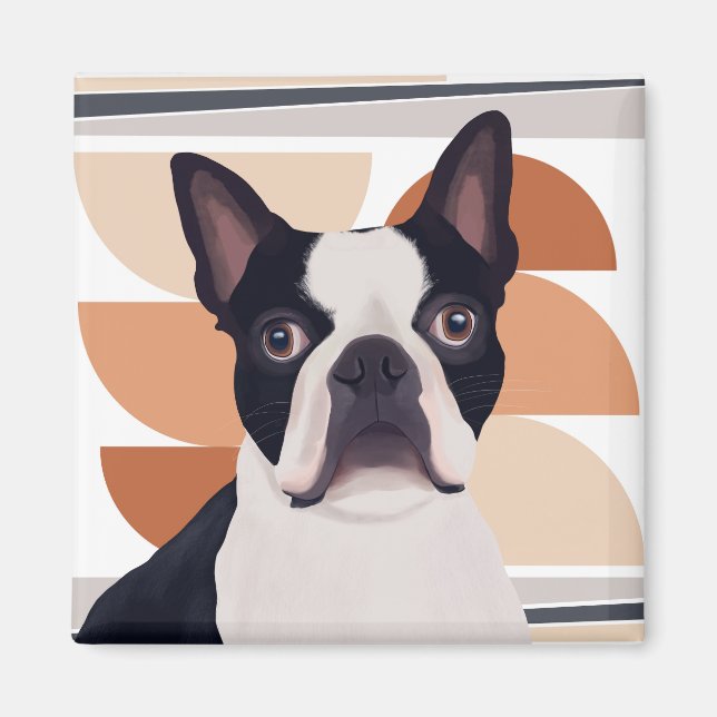 Boston Terrier Dog - Orange Geometric Magnet (Vorne)