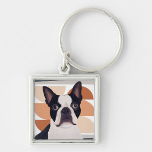 Boston Terrier Dog - Orange Geometric Schlüsselanhänger