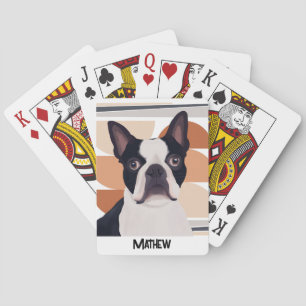 Boston Terrier Dog - Orange Geometric Spielkarten
