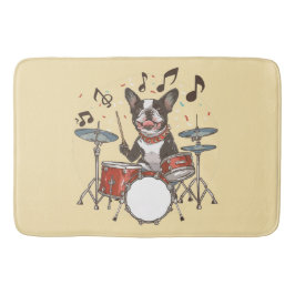 Boston Terrier Dog Playing Drums Badematte