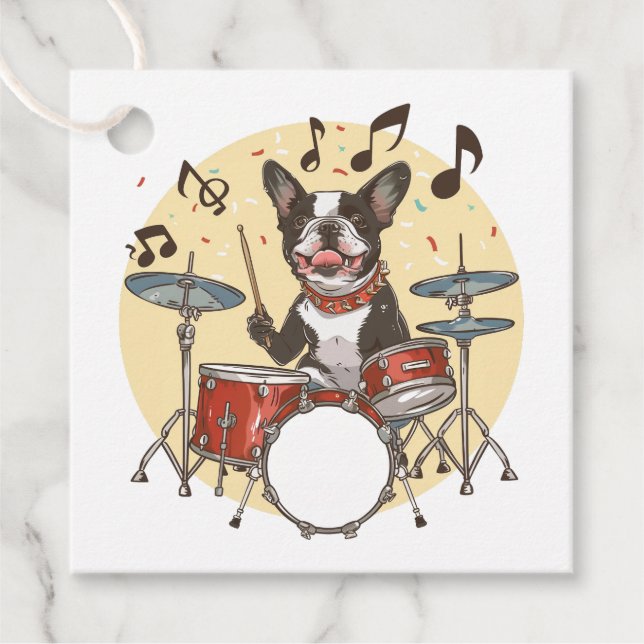 Boston Terrier Dog Playing Drums Geschenkanhänger (Vorderseite)