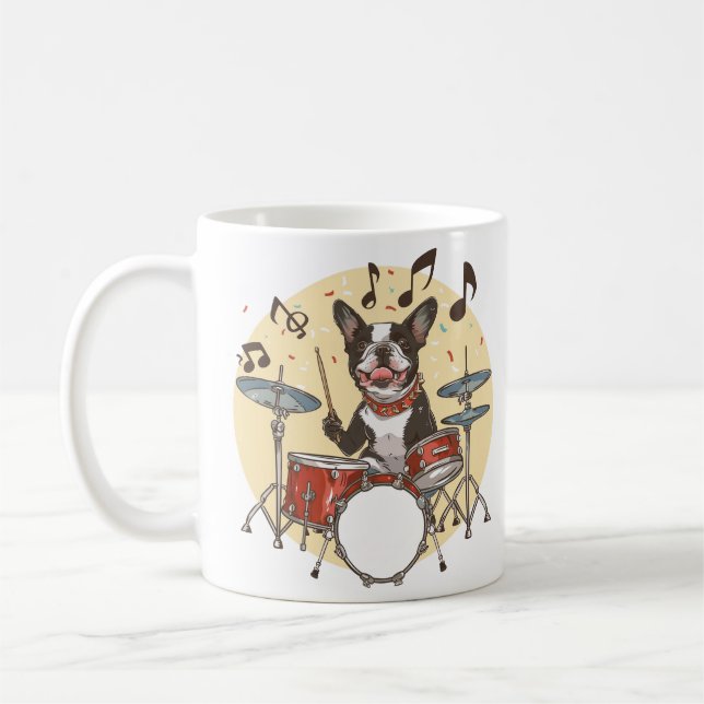 Boston Terrier Dog Playing Drums Kaffeetasse (Links)