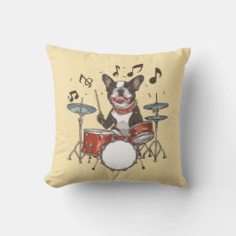 Boston Terrier Dog Playing Drums Kissen