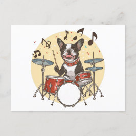 Boston Terrier Dog Playing Drums Postkarte
