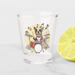 Boston Terrier Dog Playing Drums Schnapsglas