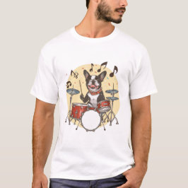 Boston Terrier Dog Playing Drums T-Shirt