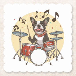 Boston Terrier Dog Playing Drums Untersetzer
