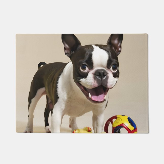 Boston Terrier Dog Playing with Toys Fußmatte (Vorderseite)