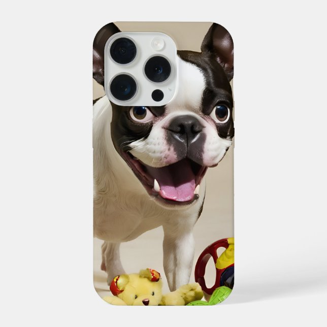 Boston Terrier Dog Playing with Toys iPhone Hülle (Rückseite)