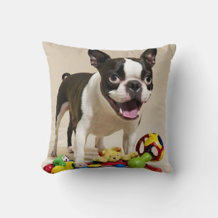 Boston Terrier Dog Playing with Toys Kissen