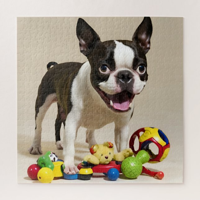 Boston Terrier Dog Playing with Toys Puzzle (Vertikal)