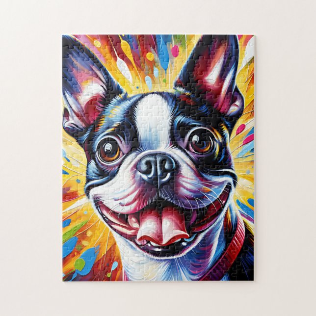 Boston Terrier Dog Portrait Akrylkkunstdruckhund Puzzle (Vertikal)