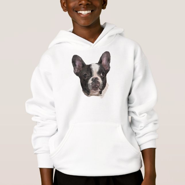 Boston Terrier Dog Portrait Print Hoodie (Vorderseite)